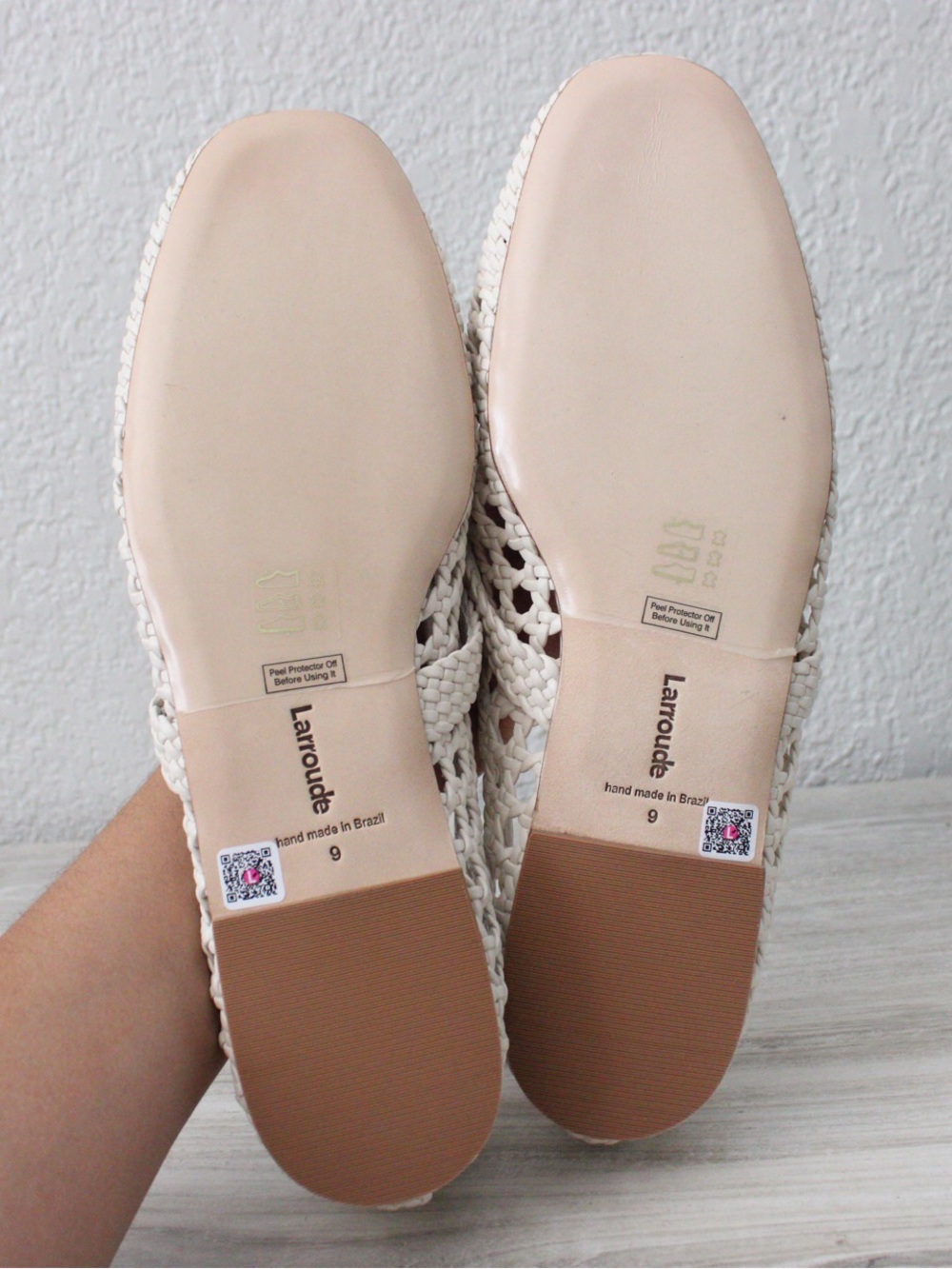 Larroude Verona Macrame Ivory Leather Ballet Flats - Picture 8 of 9